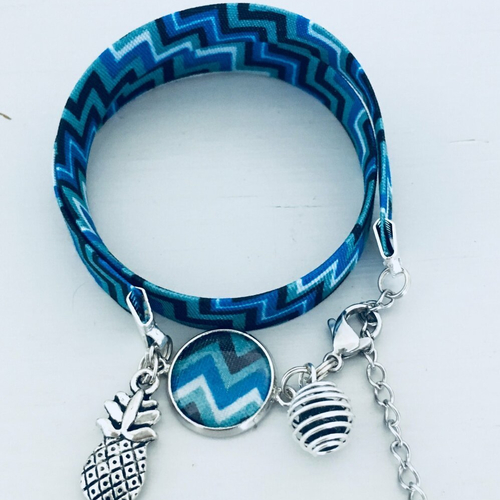Bracelet femme liberty bleu ananas avec perle à parfumer, bracelet ananas