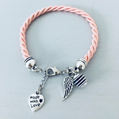 Bracelet rose avec pendentif aile d'ange, bijoux, bracelet porte bonheur