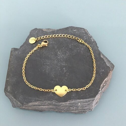Bracelet gourmette coeur doré à l'or fin 24k, bracelet femme, idée cadeau