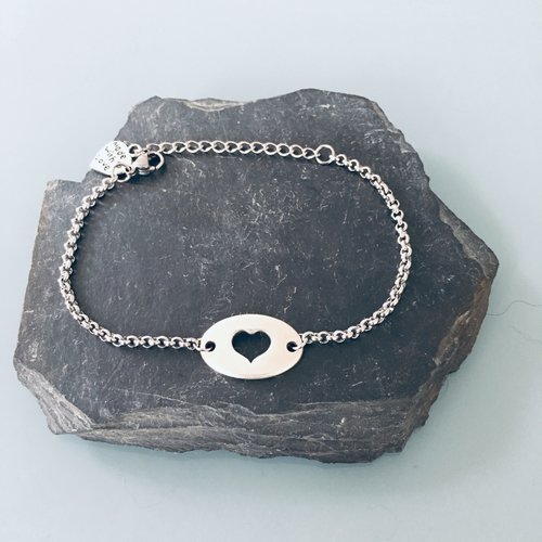 Bracelet gourmette coeur en argent, bracelet femme, idée cadeau, bijoux cadeaux