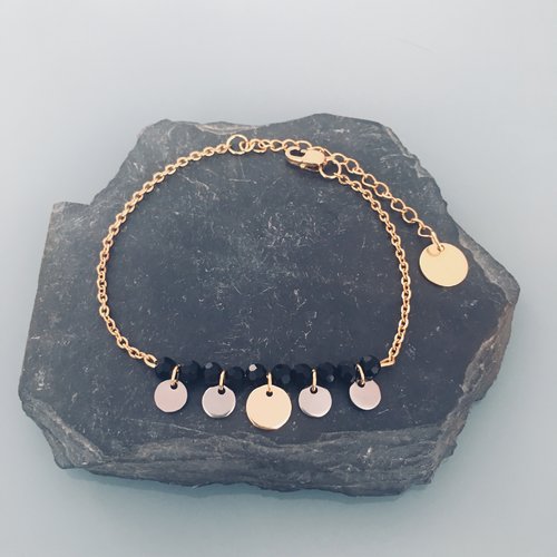 Bracelet femme gourmette acier inoxydable avec perles et pampilles or et argent, idée cadeau, bijoux cadeaux
