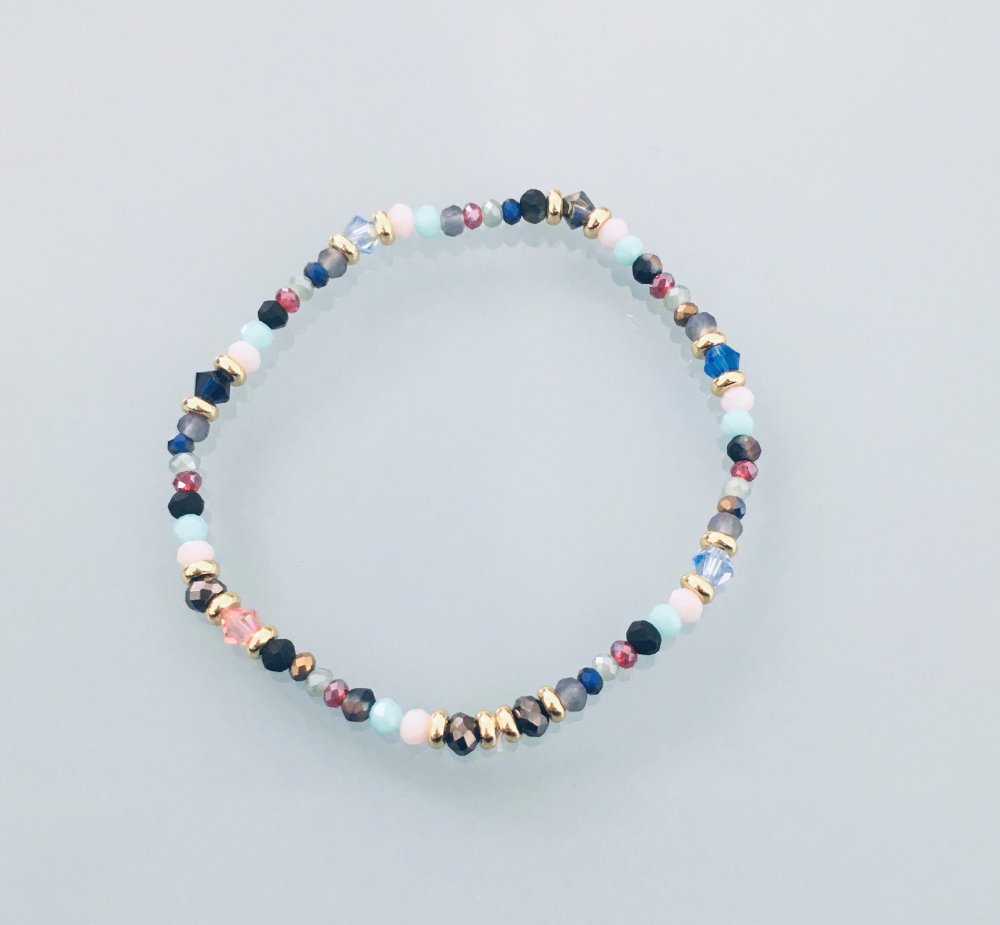 Bracelet femme perles multicolores et heishi or, bracelet perles