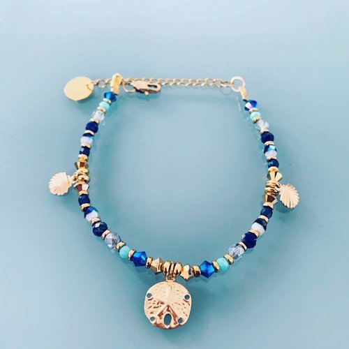 Bracelet femme gourmette pierres naturelles magiques swarovski et perles heishi plaqué or
