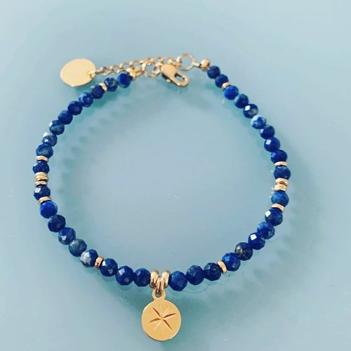 Bracelet lapis lazuli et rose des vents, bracelet femme gourmette pierres naturelles magiques