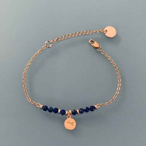Bracelet lapis lazuli et rose des vents, bracelet femme gourmette pierres naturelles magiques