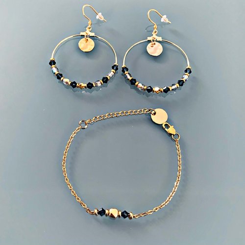 Parure de bijoux créoles et bracelet bleu et or, bracelet perle irrégulière plaquée or, idée cadeau femme, bijoux cadeaux