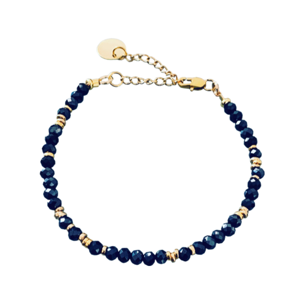 Bracelet femme gourmette pierre naturelle swarovski et perles heishi plaqué  or 24 k - Un grand marché