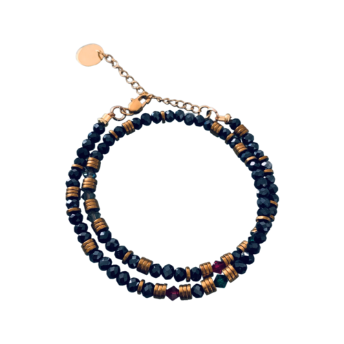 Bracelet manchette perles bleu nuit et pierres swarovski convertible en collier