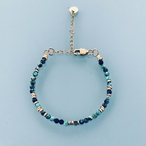 Bracelet en turquoise africaine, bracelet femme gourmette pierres naturelles magiques et perles heishi plaqué or 24 k