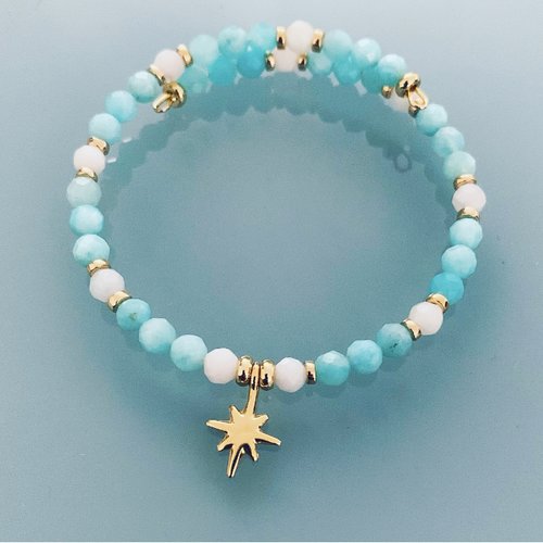 Bracelet jonc en perles, bracelet femme gourmette pierres naturelles magiques et perles heishi plaqué or 24 k