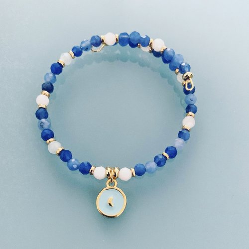 Bracelet jonc en perles, bracelet femme gourmette pierres naturelles magiques et perles heishi plaqué or 24 k