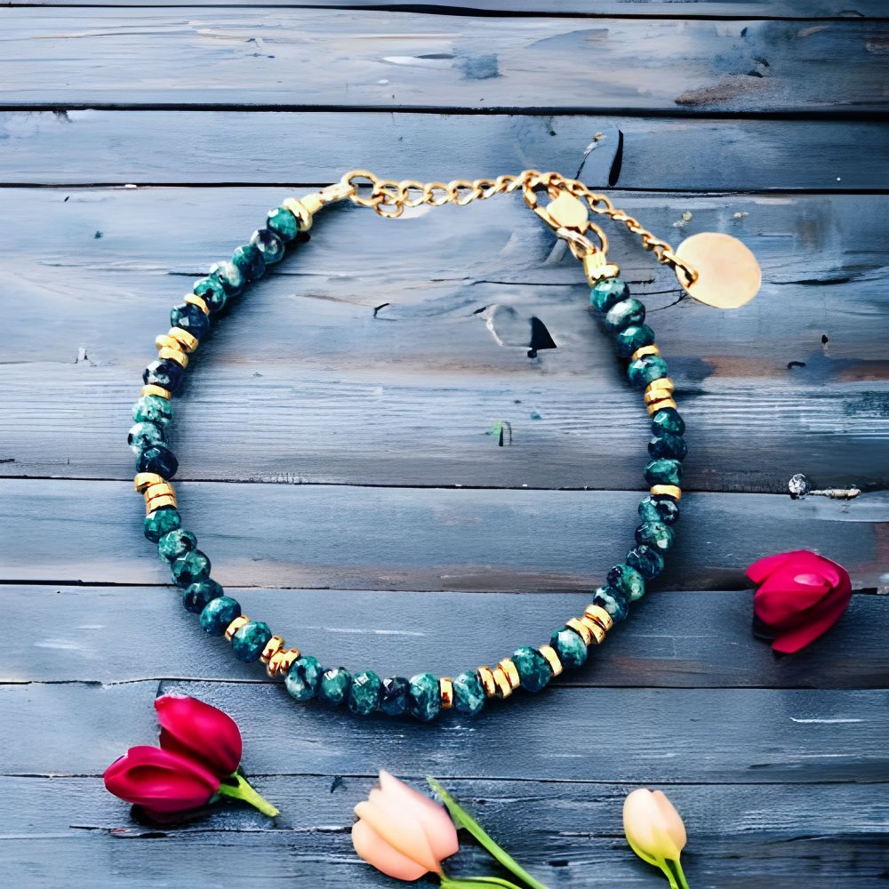 Bracelet en perles de jade vertes, bracelet femme gourmette