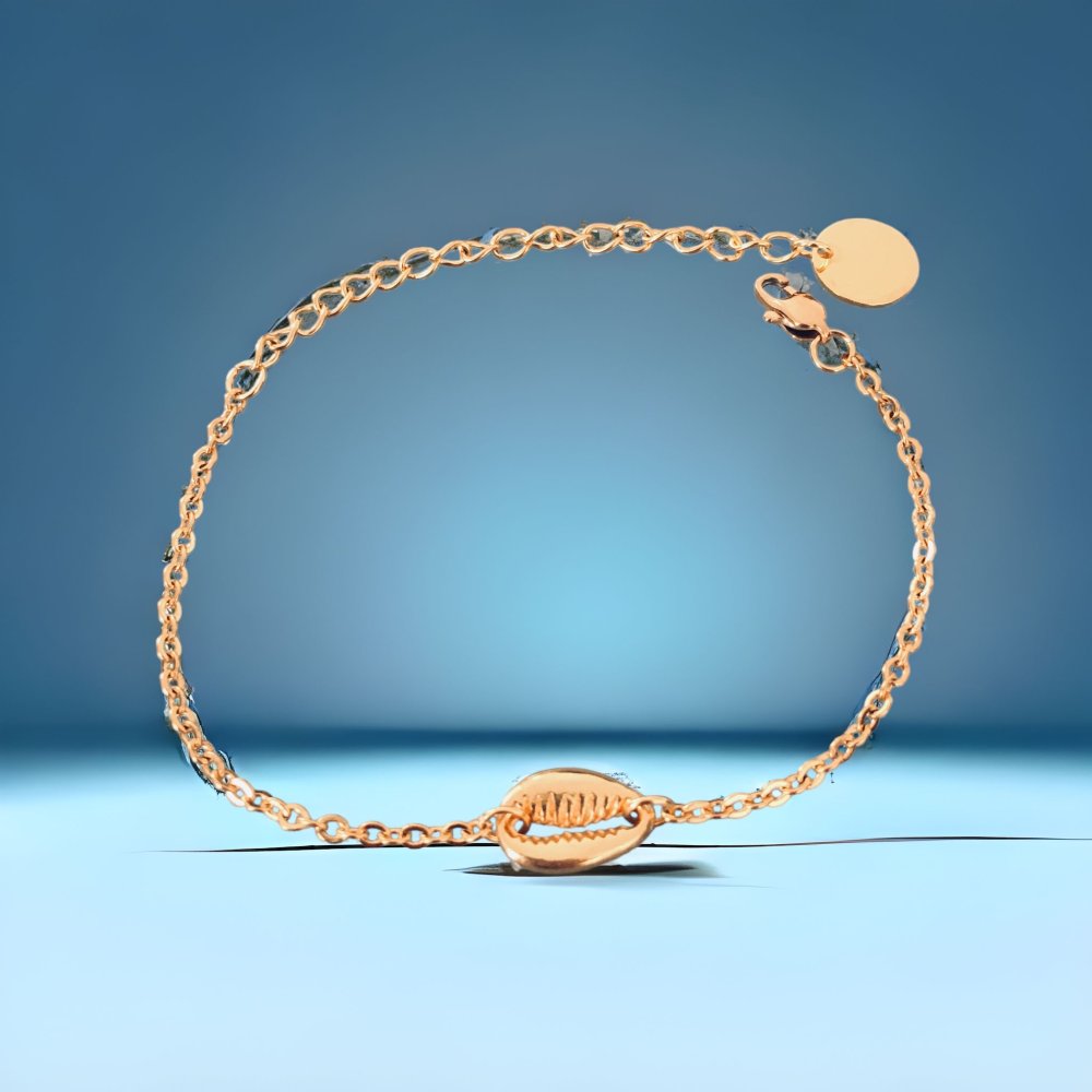 Bracelet élastique doré coquillage en porcelaine et lurex