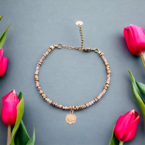 Bracelet en perles de rhodochrosites roses