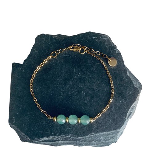 Bracelet en perles aventurines, bracelet femme gourmette pierres naturelles magiques et perles heishi plaqué or 24 k