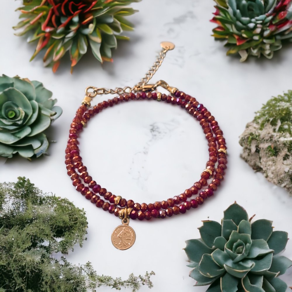 Bracelet double et perles indiennes, bracelet femme gourmette pierres  naturelles magiques et perles heishi plaqué or 24 k - Un grand marché