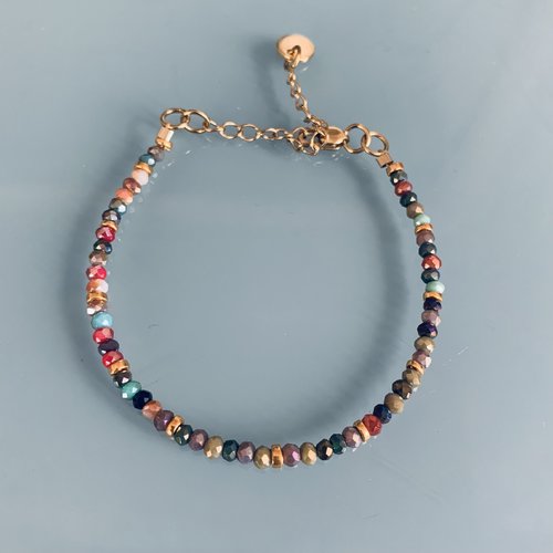 Bracelet en perles indiennes, bracelet femme gourmette pierres naturelles magiques et perles heishi plaqué or 24 k