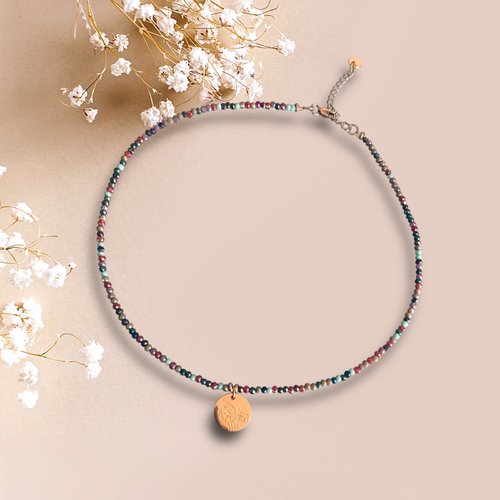 Collier surfeur ras de cou coquelicot en perles, collier doré, idée cadeau, bijou surfeur