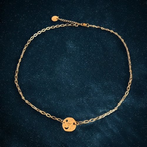 Collier gros maillon en acier inoxydable avec médaillon étoiles constellation en étain, bijou étoile constellation
