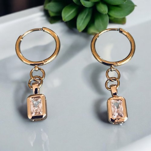 Mini créoles pendentif or et zirconium, boucles d'oreilles créoles dorées, bijoux cadeau, idée femme cadeau