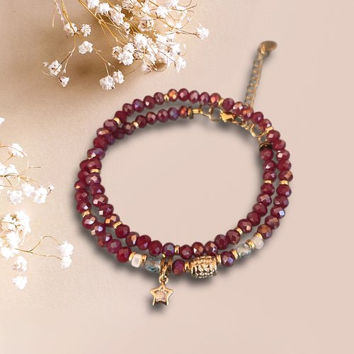 Bracelet chance amulette et perles indiennes rubis