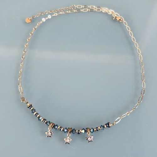 Collier étoiles, collier pierres naturelles magiques swarovski  perles heishi or