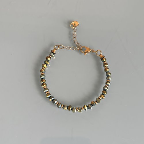 Bracelet en perles vertes héliotropes bracelet femme gourmette pierres naturelles magiques et perles heishi plaqué or 24 k