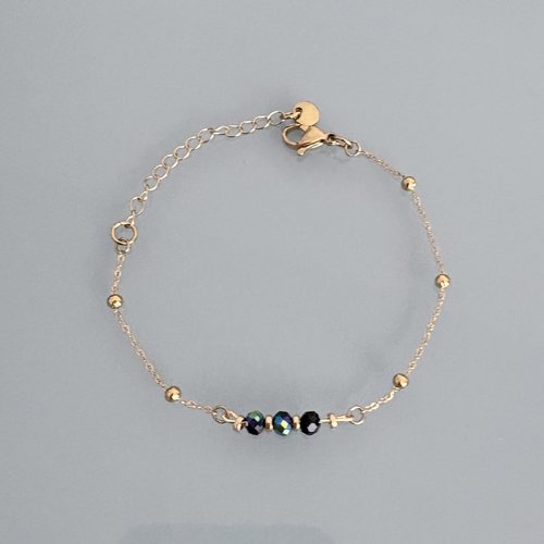 Bracelet en perles héliotropes, bracelet femme gourmette pierres naturelles magiques et perles heishi plaqué or 24 k