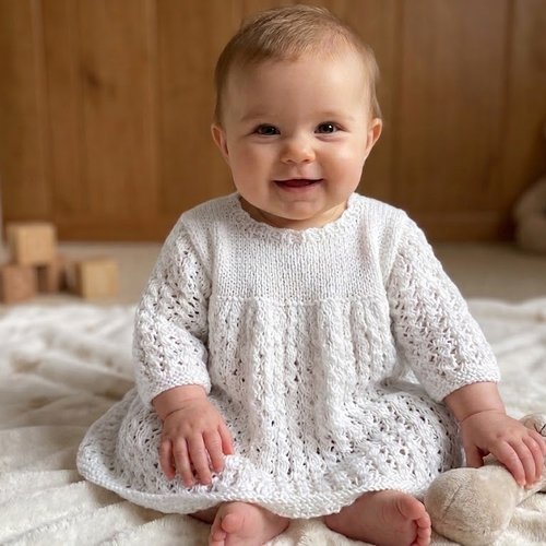 Robe bébé fille coton points ajourés - 100 % coton - fait main - taille 12 mois
