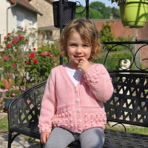 Gilet fille 100% coton - fait main - taille 4 ans