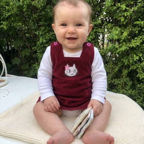 Robe chasuble bébé fille en velours bordeaux - fait main - taille 6 mois