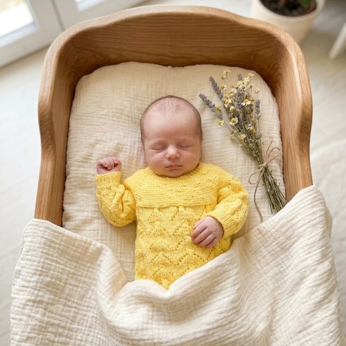 Brassière / cardigan naissance pour bébé en tricot jaune