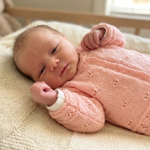 Gilet bébé rose fait main en laine — tricot ajouré naissance / 1-3 mois