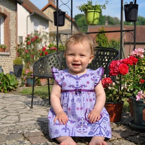 Robe bébé fille violette sans manche en tissu coton - taille 18 / 24 mois