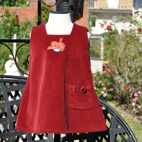 Robe chasuble bébé fille en velours bordeaux - fait main - taille 9 mois