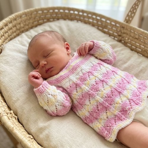 Brassière bébé naissance points fantaisies - fait main - laine layette 100% acrylique