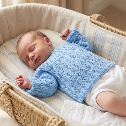 Brassière bébé laine naissance bleue - fait main - laine layette 100% acrylique