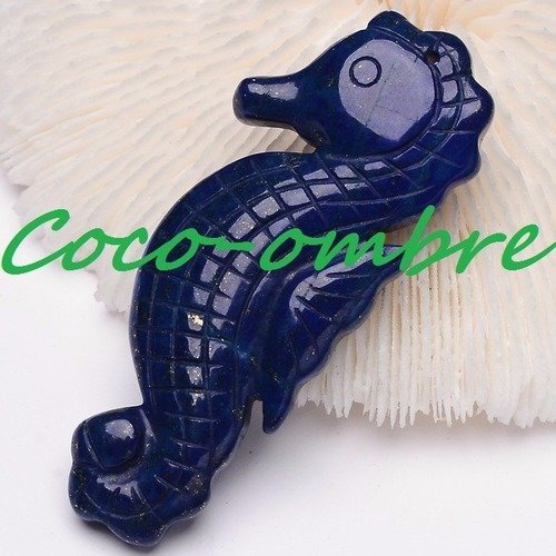 Pendentif lapis lazuli cheval de mer , 61x25x7