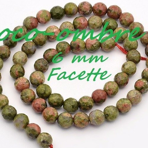 10 perles unakite a facette 6 mm