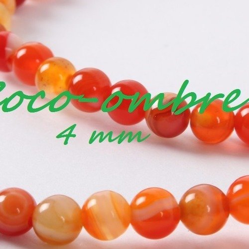 10 perles agate orange/rouge 4 mm
