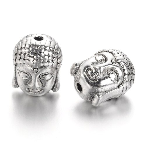 10 perles de tête de bouddha  argent antique sans plomb sans nickel