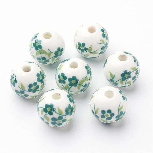 10 perles de porcelaine 12 mm fait main