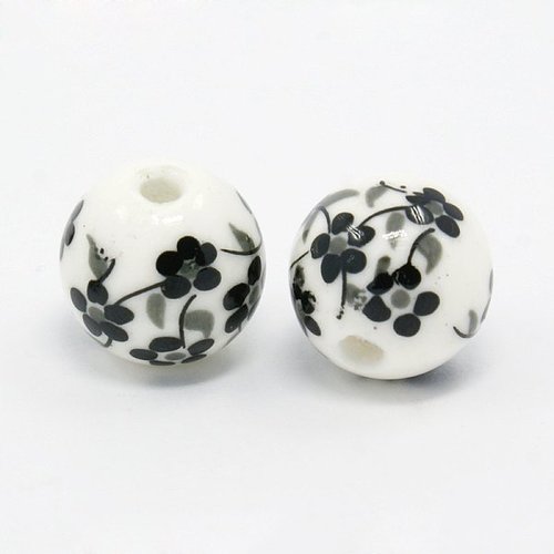 10 perles porcelaine 12 mm fait main