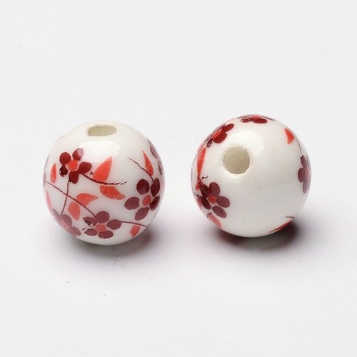 10 perles porcelaine rouge fait main 12 mm