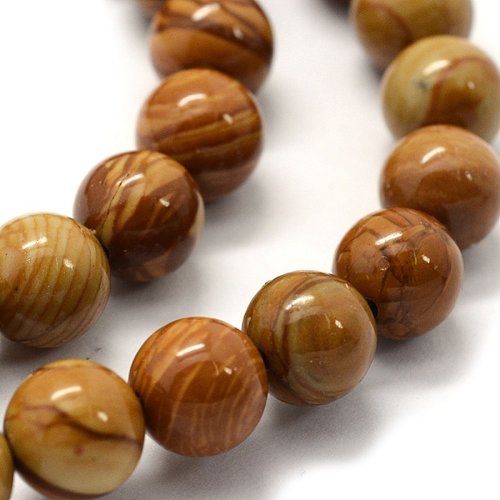 62 perles en bois pétrifier naturel 6 mm