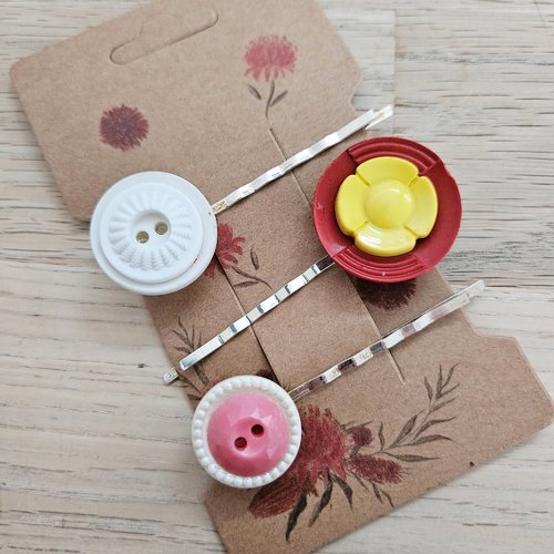 Accessoire zéro déchet - set de barrette cheveux boutons vintage x3