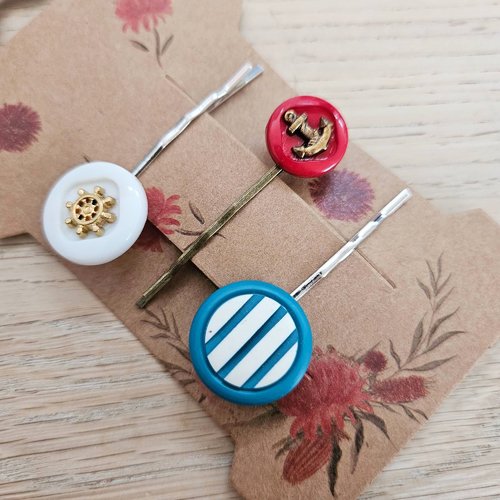 Ensemble de 3 barrettes cheveux vintage - marin chic nautique