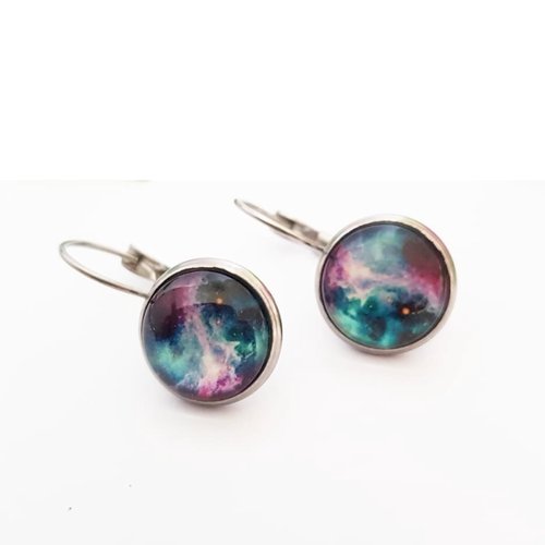 Boucles d'oreille dormeuse étoiles galaxie ciel étoilé