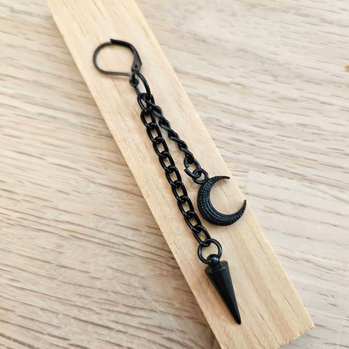 Boucle d'oreille homme noire chaine pointe pique noir - bijou rock métal