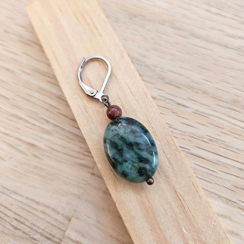 Boucle d'oreille homme : turquoise africaine et aventurine marron